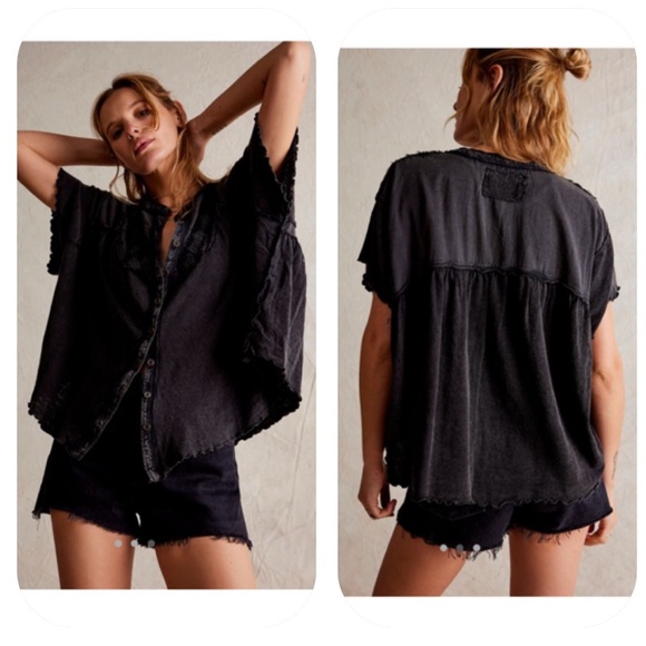 Free People Tops - {Free People We The Free} Sofia Henley Short Sleeve Top in Washed Black - Medium